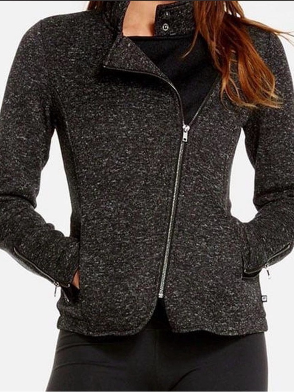 FABLETICS Charcoal Asymmetrical Zip Jacket - Dark Heather